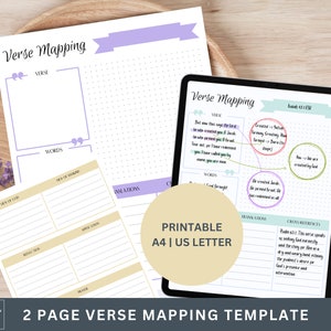 Plantillas PDF y PNG de mapas de versículos imprimibles para estudio bíblico - Herramientas de estudio de palabras - 5 colores vibrantes - Plantillas en tamaño A4 y carta de EE. UU.