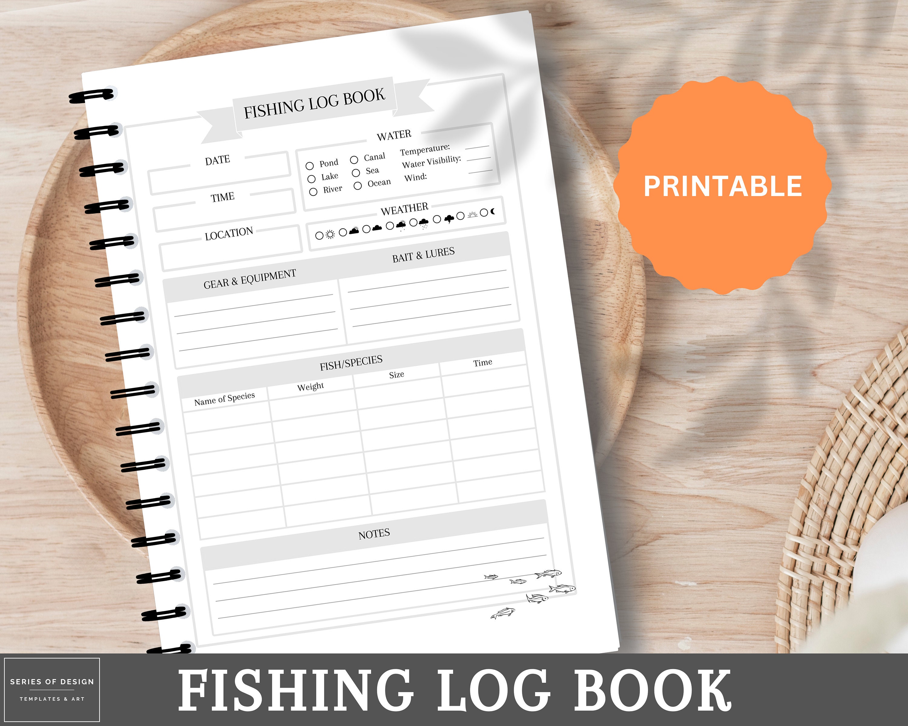 Premium Vector  Fishing log book and fishing tracker planner journal  notebook interior template