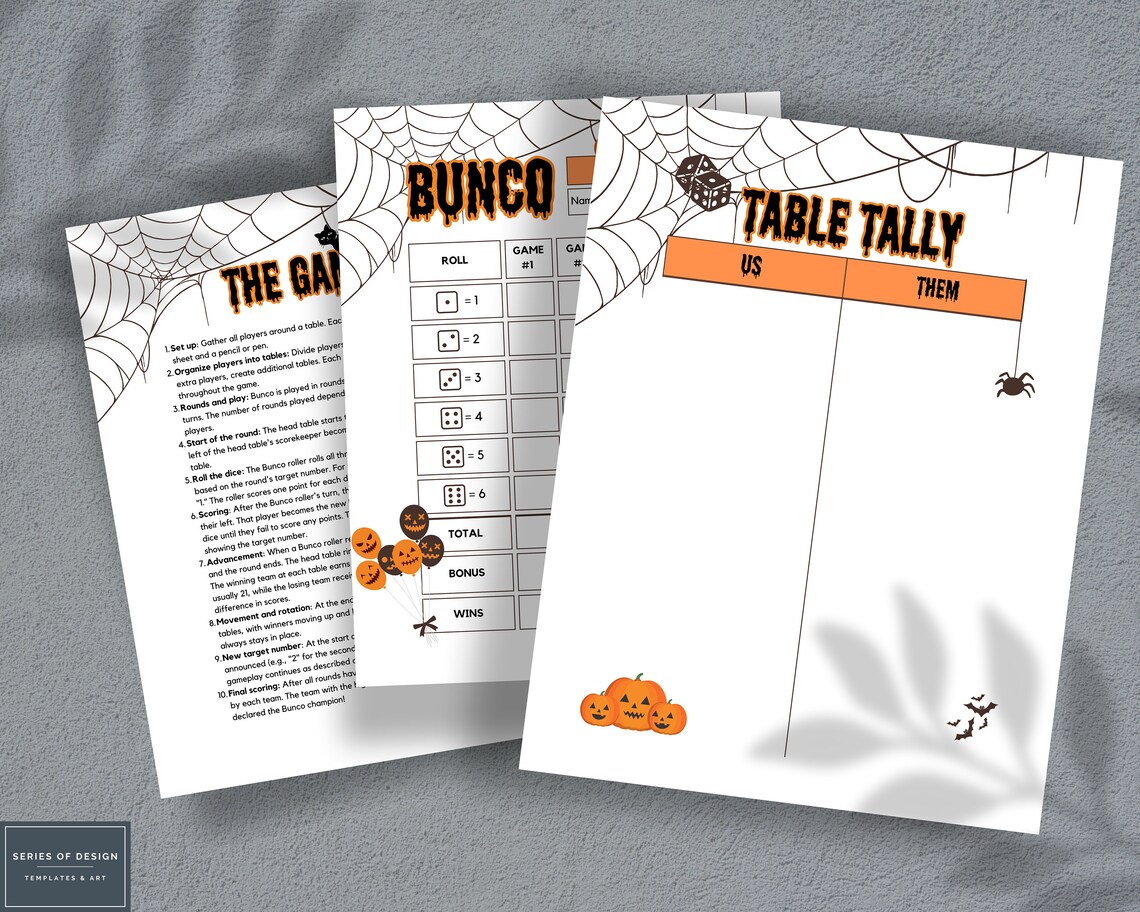 Halloween Bunco Game Bash: Printable Score Sheets, Tally Cards &amp; Spooky ...