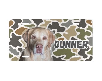 Placa de matrícula personalizada para perros con estampado de camuflaje en verde, beige, gris, marrón y blanco / Placa de identificación personalizada para mascotas