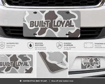 Built Loyal  Vanity License Plate | Truck Tag | Hunting Dog Car or Truck Dark and Light Grey White License Plate