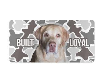 Built Loyal Labrador Camo License Plate – Hunting Dog Truck Tag