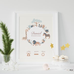 Lámina personalizada de bebé - Detalles de nacimiento / Lámina de nacimiento / Decoración de guardería / Arte de pared / Regalo de bebé