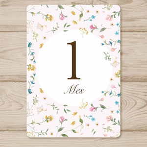 Cumplemeses,  tarjetas de hitos de bebé, mes a mes, flores, regalo de nacimiento, regalo para bebés recién nacidos