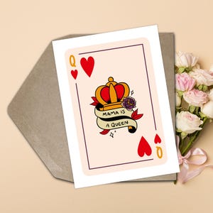 Biglietto di auguri per la festa della mamma, mamma, carta da gioco Regina di cuori, mamma, biglietto per la festa della mamma, mamma, biglietto per la festa della mamma, mamma personalizzata, biglietto per la festa della mamma, mamma,
