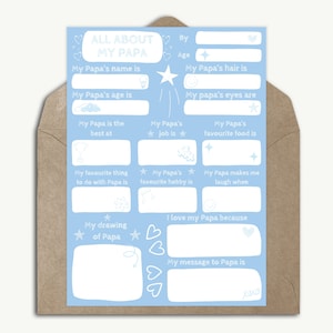All About My Papa Fathers Day Card Funny Kid Fill In Blanks Child Interview Toddler Q&A Questionnaire Keepsake Personalised Birthday Card