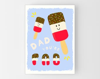 Funny Father's Day Card for Dad: Fab Dad Fathers Day Card, Cute Retro Ice Lolly Food Pun Joke Card, Personalise Message, Choose Size A6-A4