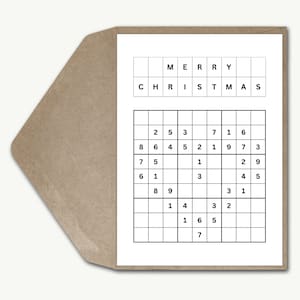 Tarjeta de Navidad Sudoku para él, tarjeta de felicitación divertida Sudoku broma de papá, tarjeta de juego de rompecabezas Sudoku abuelo, mamá tarjeta personalizada hermano hermana