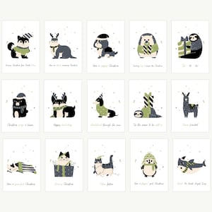 Lot de 16 cartes de voeux de Noël avec des animaux amusants, lot de 16 cartes de jeu de mots petit animal A6, carte festive chat maman chien papa