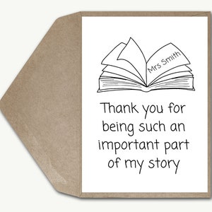 Personalisierte Dankeskarte Lehrer Wertschätzung Buch Wortspiel Englisch Literatur Danke, dass Sie wichtig Teil Geschichte Grußkarte Thanksgiving