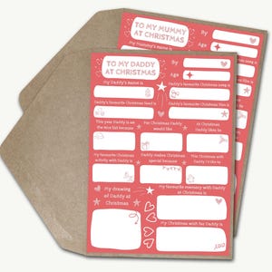 Paquete de 2 tarjetas navideñas para mamá y papá, tarjeta navideña moderna con todo lo que necesitas para la actividad de Adviento de los niños, manualidad navideña divertida, lindo recuerdo para mamá y papá