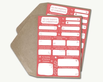 Mummy and Daddy Christmas Card Pack 2, Modern All About Mum & Dad Christmas Card Kids Advent Activity Fun Xmas Craft Cute Mama Papa Keepsake