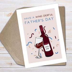 Tarjeta divertida del Día del Padre con vino, tarjeta del Día del Padre con un juego de palabras divertido, vino tinto, alcohol, tarjeta de broma, única para papá, tarjeta de felicitación divertida del Día del Padre, papá