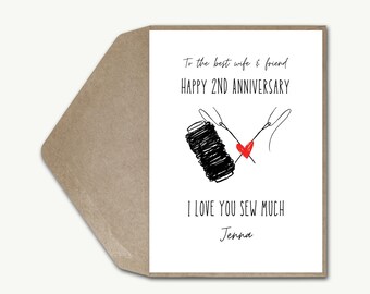 Carte personnalisée 2e anniversaire de mariage, meilleure amie, prénom personnalisé, coton, deuxième anniversaire de mariage, carte drôle mignonne de 2 ans d&#39;anniversaire de mari
