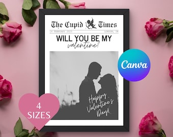 Você será meu pedido de casamento para o dia dos namorados? Cartão para impressão de dia dos namorados para ele? Modelo de jornal para impressão? Modelo de jornal DIY Canva Post de cupido