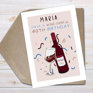 Personalised 40th Birthday Card Funny 40th Birthday Card For Her Vintage Red Wine 40th Birthday Card Custom Name 40th Birthday Card For Him