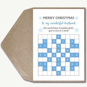 Sudoku Kartka świąteczna Mąż, Śmieszna kartka świąteczna Mąż, Słodka specjalna spersonalizowana kartka świąteczna, Niepowtarzalna sezonowa kartka świąteczna On Pan