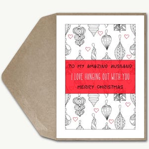 Christmas Card Husband, Funny Husband Xmas Card, Love Hanging Out Cute Bauble Pun Personalised Holiday Greeting Card, Festive Card Him Mr