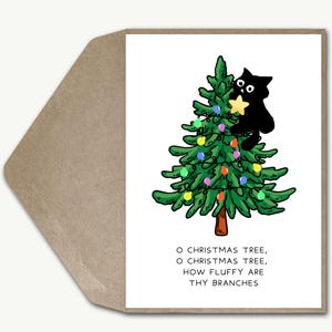 Carte de Noël chat noir, carte de sapin de Noël drôle de chat, carte de Noël blague jeu de mots chanson festive, carte de voeux de vacances papa chat, maman chat, amoureux des chats