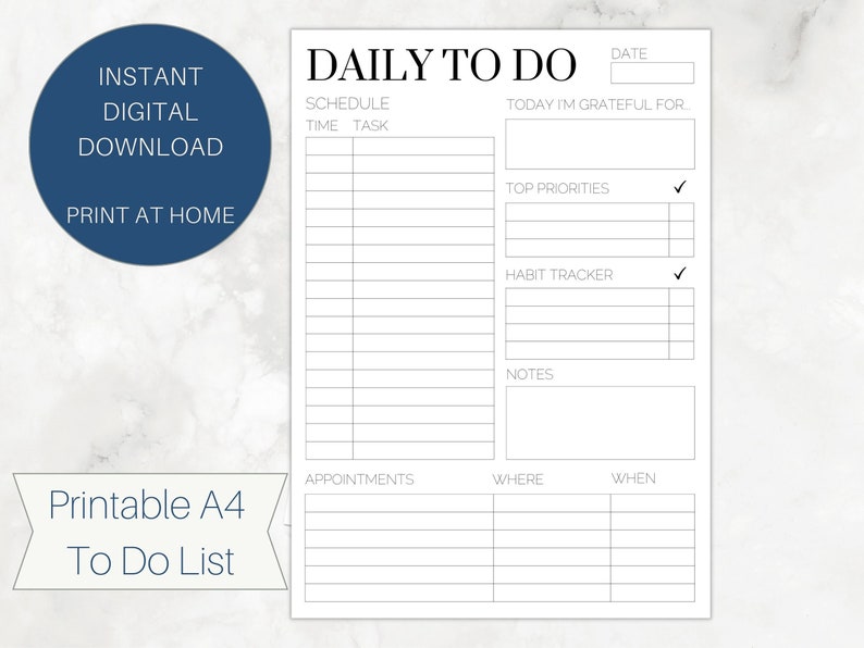 Printable Minimalist A4 to Do List Digital to Do List - Etsy