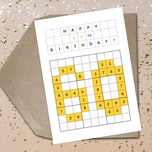 Cartão de aniversário de 60 anos Cartão de aniversário de Sudoku Cartão de aniversário de 60 anos Cartão de quebra-cabeça de Sudoku exclusivo Cartão de aniversário de 60 anos para ele Cartão de aniversário de 60 anos para ela