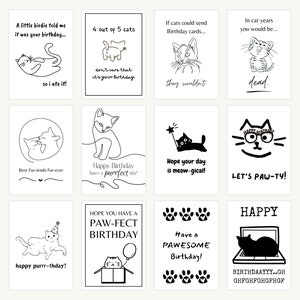 Lot de 3 à 24 cartes d'anniversaire chat drôle au choix, paquet multiple de cartes d'anniversaire à mélanger et à assortir