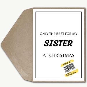 Carte de Noël drôle personnalisée soeur, blague à autocollants réduits, seule meilleure carte de voeux de Noël blague, carte de Noël idiote de Noël moderne