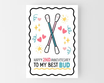 Kaart tweede huwelijksverjaardag: Happy 2e verjaardag aan mijn beste vriend - Cotton Anniversary Pun Joke