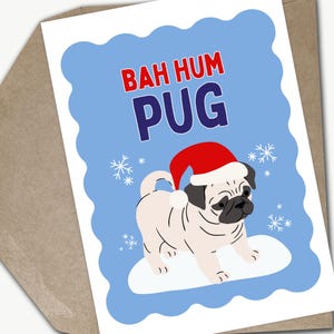 Bah Hum Pug Funny Christmas Card, Funny Pug Holiday Card, Pug Dog Christmas Card, Pun Joke Xmas Song Greeting Card, Pet Pug Christmas Card