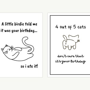 Printable Funny Cat Birthday Cards Pack of 12, Cat Mum Birthday Card ...