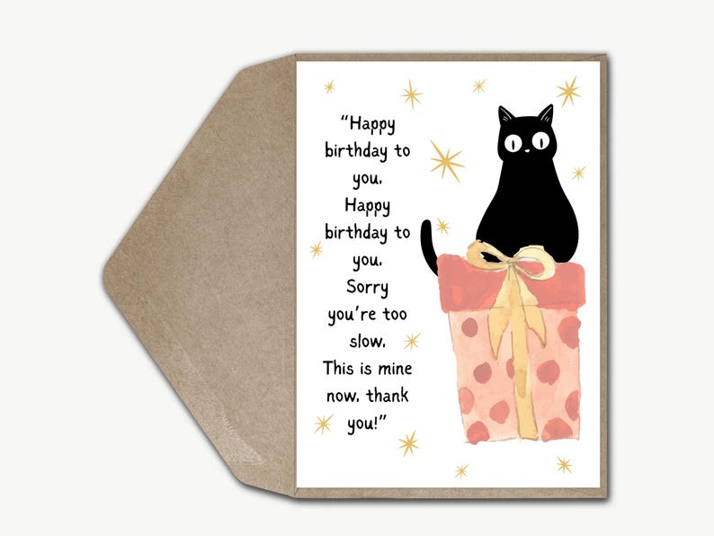 Cat Happy Birthday Card Funny Birthday Card for Her Cute Black Cat Mum ...