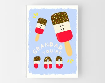 Funny Father's Day Card for Grandad: Fab Grandad Fathers Day Card, Cute Retro Ice Lolly Pun Joke Grandad Card, Personalise Choose Size A6-A4