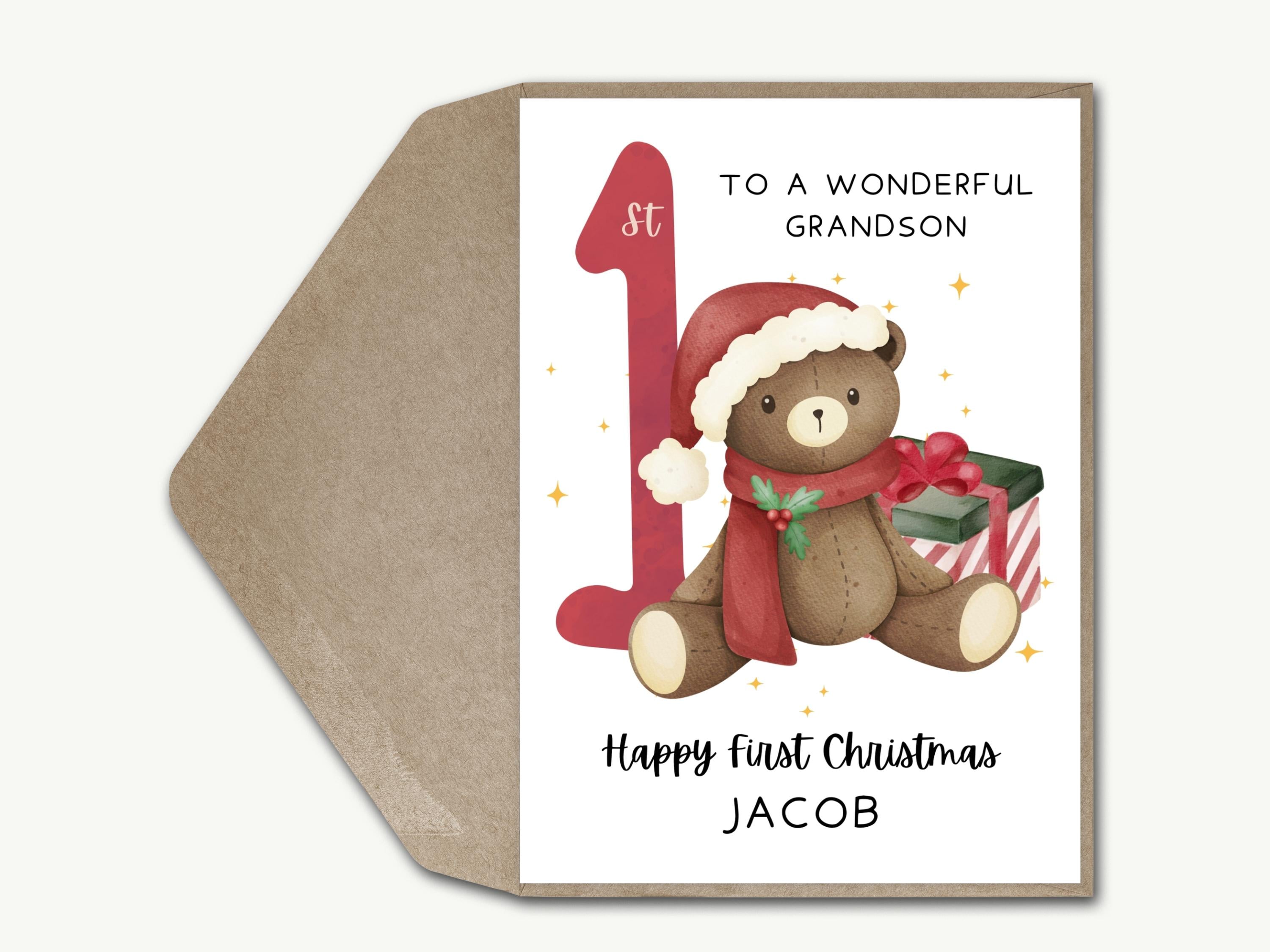 Handgefertigte Weihnachtskarte 'Elefant & Affe' - 16x16 Cm, Mit Glitzer, Blanko Innen, Inkl. Umschlag