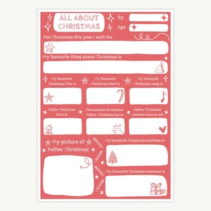 Alles über mich Weihnachtsaktivität Arbeitsblatt Kinderinterview Ausfüllen Ende Jahr Andenken Geschenk Journal Karte Urlaub Plakat Kind Fragebogen