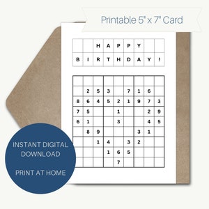 Sudoku verjaardagskaart papa grap Sudoku puzzel grappige afdrukbare kaart opa moeder Sudoku wenskaart grappige broer broer zus oma