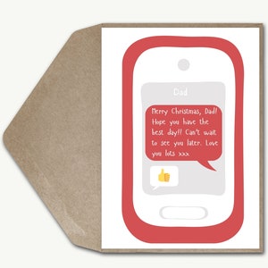 Dad grap grappige kerstkaart kerstkaart kerstmis vader grap grappig telefoonbericht van dochter thumbs up stomp antwoord Gepersonaliseerde kaart van zoon