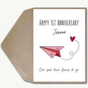 Carte personnalisée 1er anniversaire de mariage, prénom personnalisé mari, avion en papier premier anniversaire de mariage, carte de voeux petite amie de 1 an petit ami