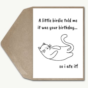Tarjeta de cumpleaños divertida y personalizada con broma de papá gato Mamá gata Pajarito me dijo que era tu cumpleaños, así que me lo comí Tarjeta de felicitación divertida Padre gato