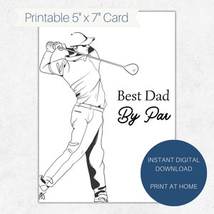 Golf Pun Best Dad By Par Card, Biglietto di auguri divertente stampabile per il giorno del papà, Biglietto di compleanno per papà umoristico sportivo, Biglietto d'auguri per miglior papà Download digitale