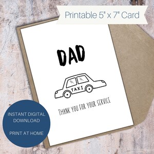 Papa Taxi Vatertagskarte druckbare Karte, danke für deinen Service Lustige Grußkarte für Papa, humorvolle Papa Geburtstagskarte, digitaler Download