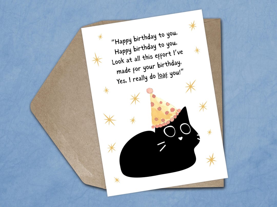 Cute Black Cat Birthday Card for Her Loaf Cat Mum Funny Birthday Card ...