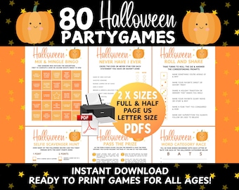 Paquete de 80 juegos de Halloween imprimibles para fiestas: actividad de Halloween para adolescentes, juego de Halloween para niños, juego de Halloween para adultos para romper el hielo.