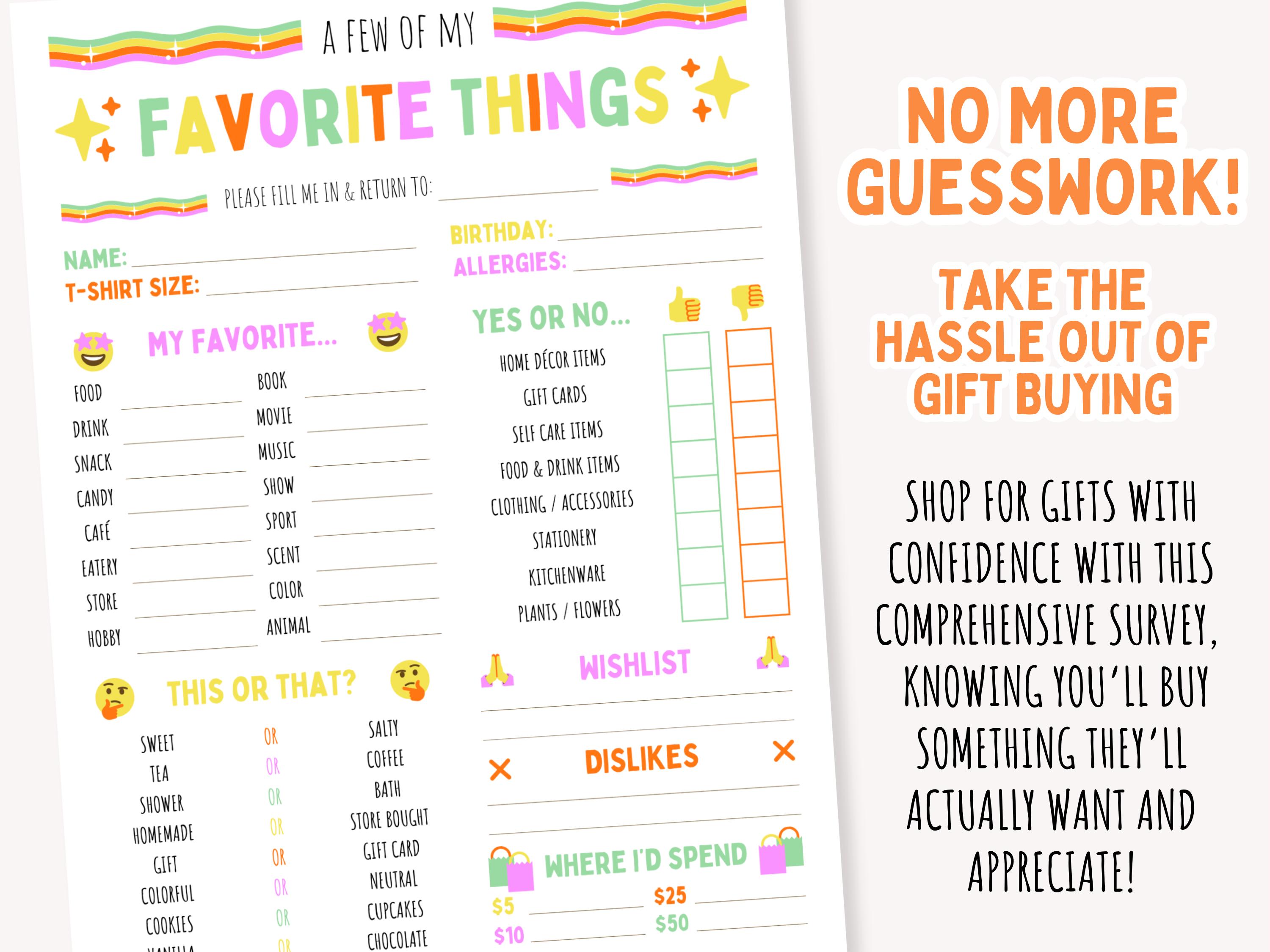 My Favorite Things List Team Building Questionnaire Get to Know Me ...