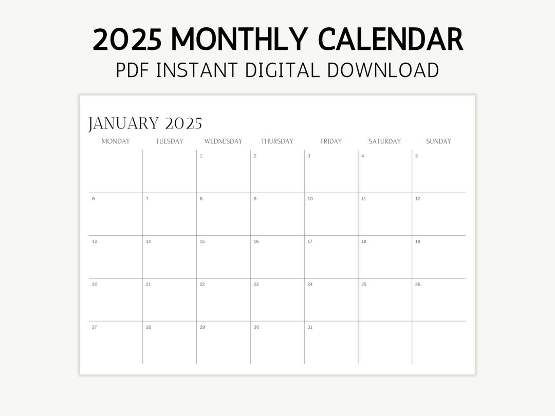 Minimalist Monthly Planner 2025 Monthly Calendar Printable Calendar ...
