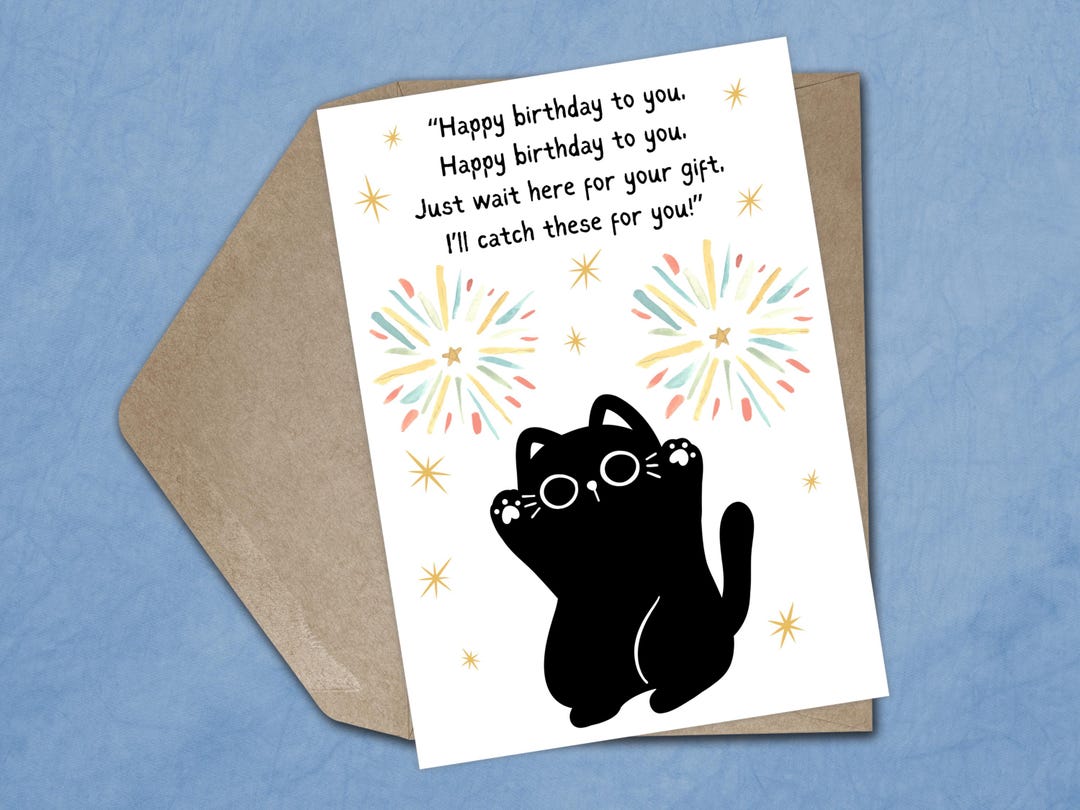 Cat Birthday Card Funny Birthday Card for Her Cute Black Cat Mum ...