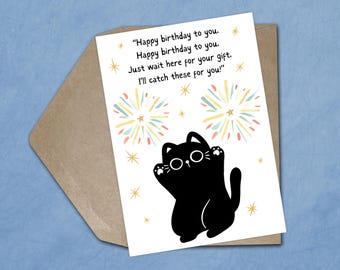 Cat Birthday Card Funny Birthday Card for Her Cute Black Cat Mum ...