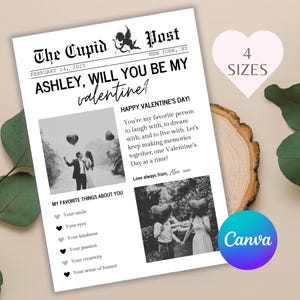 バレンタイン新聞テンプレート Canva バレンタインデー新聞 キューピッドポスト 私のバレンタインカードになってくれませんか バレンタインギフト バレンタインデーカード
