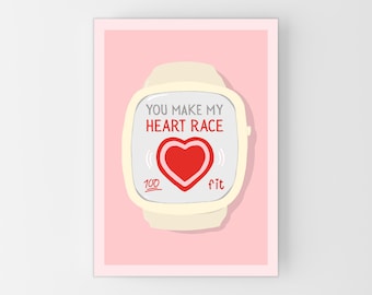 Funny Valentine Card for Gym Lover/Running Training Partner, Fitness Watch Pun Valentine's Day Card for Him, Funny Anniversary Card for Her