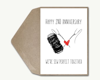 Carte de 2e anniversaire de jeu de mots en coton, carte d&#39;anniversaire de 2 ans drôle, mari, carte d&#39;anniversaire de mariage en coton, carte d&#39;anniversaire de deux ans de femme