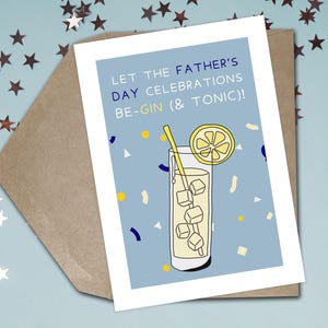 Divertente biglietto d'auguri per la festa del papà, biglietto d'auguri per la festa del papà, divertente biglietto d'auguri con gin tonic e cocktail alcolico, unico per papà, divertente biglietto d'auguri per la festa del papà